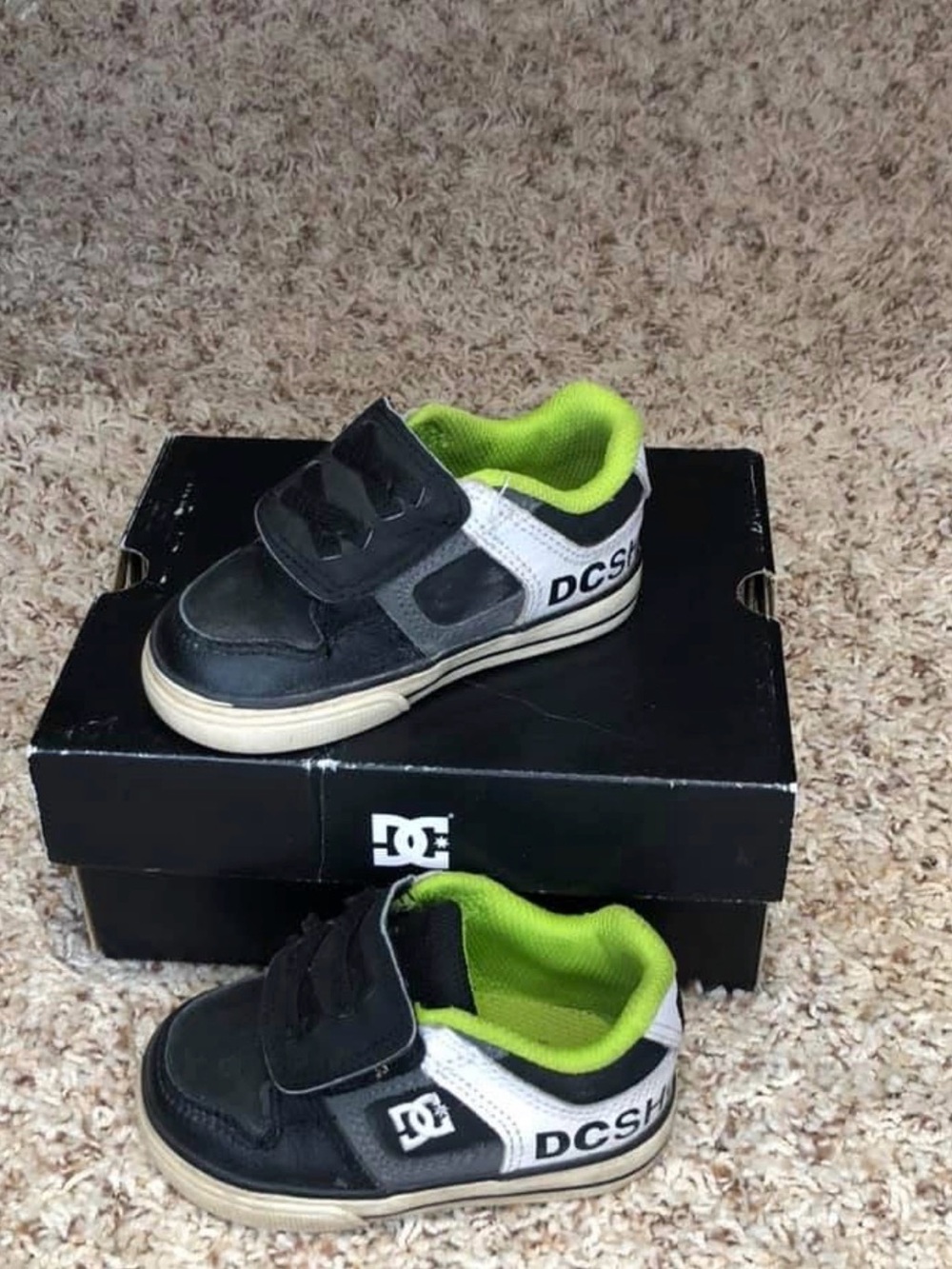 DC Kids Black, White & Lime Skate Sneakers